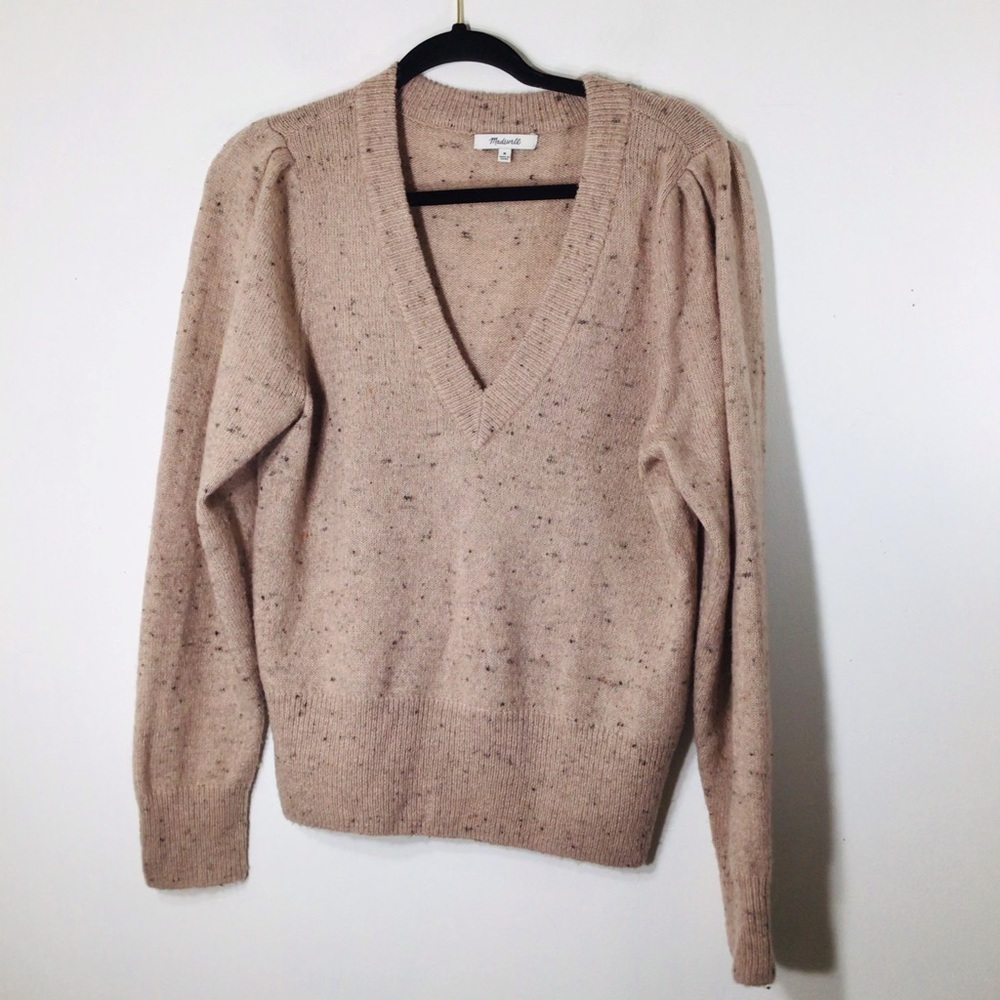 MADEWELL sweater blush puff shoulder vneck medium multicolor specks